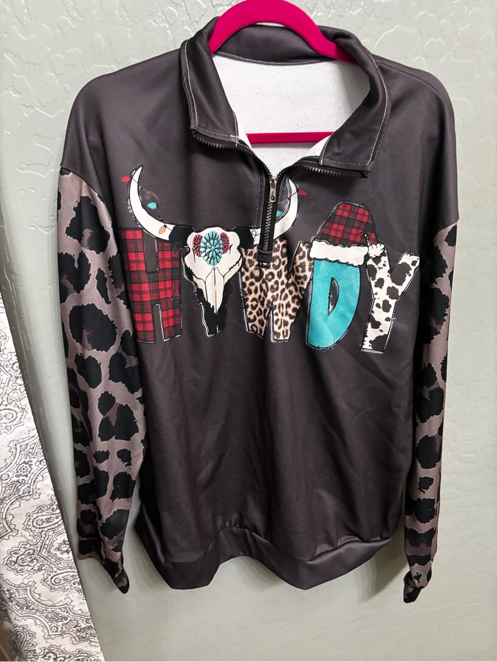 Holiday Graphic Pullover Sweatshirt in Charcoal with Mixed Prints